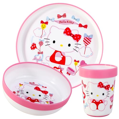 Hello Kitty 3-teiliges wiederverwendbares, zweifarbiges Premium-Kindergeschirr-Set mit Teller, Schüssel und Becher, BPA-frei Hello Kitty 3-teiliges wiederverwendbares, zweifarbiges Premium-Kindergeschirr-Set mit Teller, Schüssel und Becher, BPA-frei von Hello Kitty