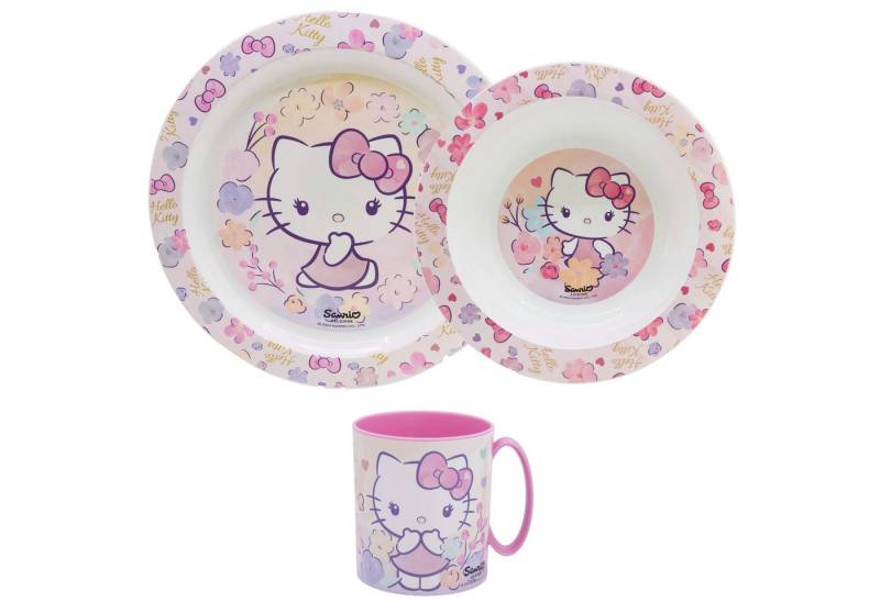 Hello Kitty Kindergeschirr-Set Hello Kitty Kinder Geschirr-Set 3 teilig Becher Teller Schüssel (3-tlg), 1 Personen von Hello Kitty