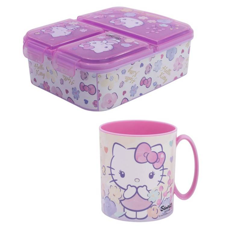 Hello Kitty Lunchbox Hello Kitty 2 tlg. Lunch Set Brotdose mit 3 Kammern, BPA-Frei, (2-tlg), Trinkbecher 350 ml von Hello Kitty