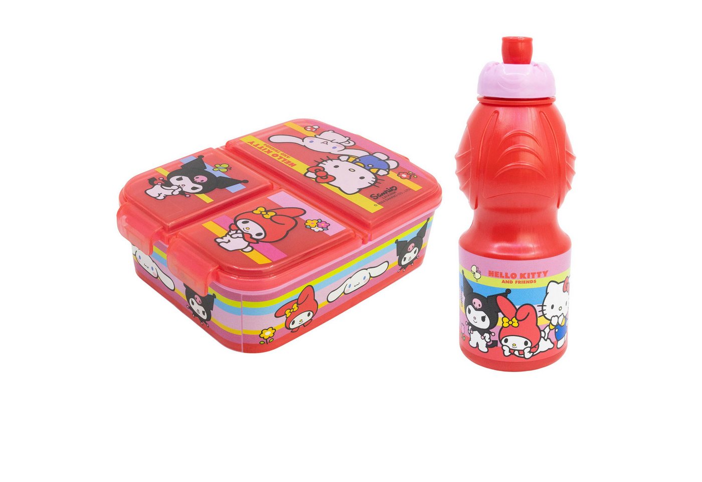 Hello Kitty Lunchbox Hello Kitty Kuromi Melody 2 tlg. Lunch Set Brotdose Trinkflasche, (2-tlg., Spar-Set), 400 ml von Hello Kitty