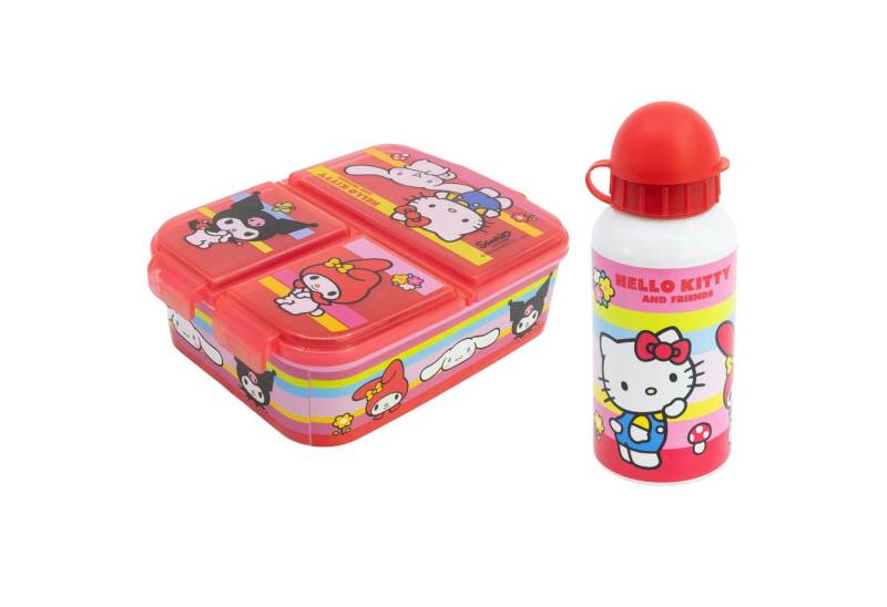 Hello Kitty Lunchbox Hello Kitty Kuromi Melody 2 tlg. Set, (4-tlg., Spar-Set), Brotdose 3 Kammern ALU ATrinkflasche 400 ml von Hello Kitty