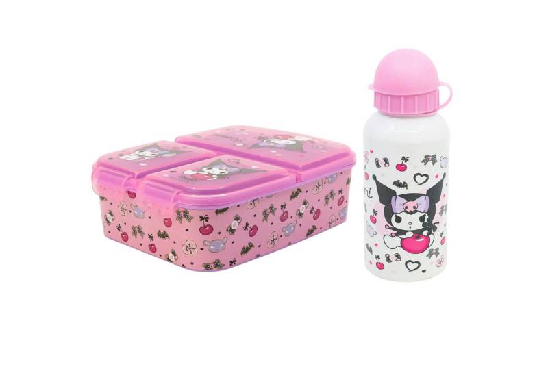 Hello Kitty Lunchbox Kuromi Hello Kitty 2 tlg. Set Brotdose 3 Kammern ALU ATrinkflasche, (4-tlg., Spar-Set) von Hello Kitty