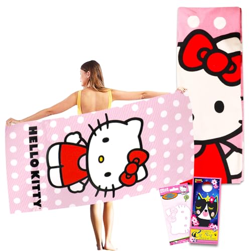 Hello Kitty Strandtuch-Set Paket mit 27 x 54 Hello Kitty Poolhandtuch plus tempor ren Tattoos und mehr (Hello Kitty Strandtuch f r Kinder und Erwachsene) von Hello Kitty