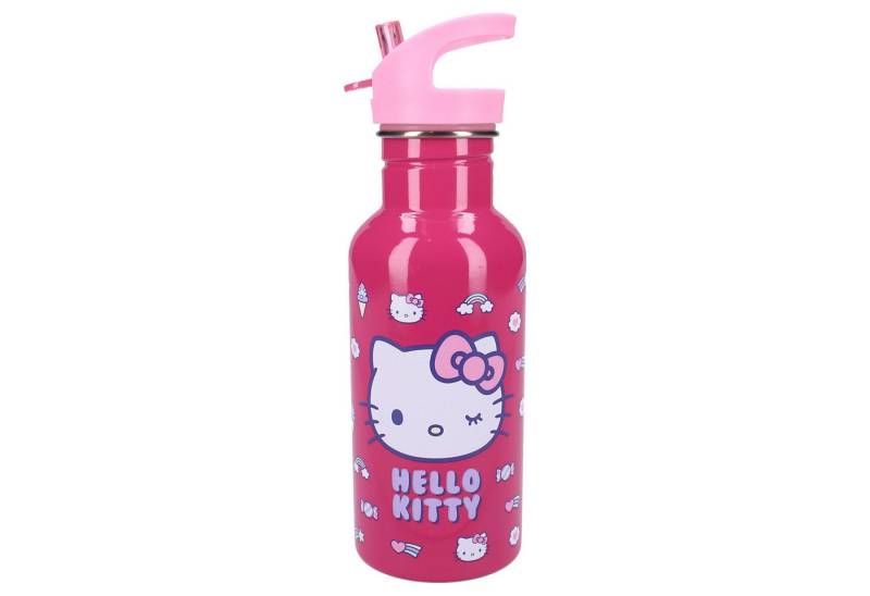 Hello Kitty Trinkflasche „Drink Up“ 500ml Trinkflasche Mit Strohhalm und pinkem Henkel von Hello Kitty