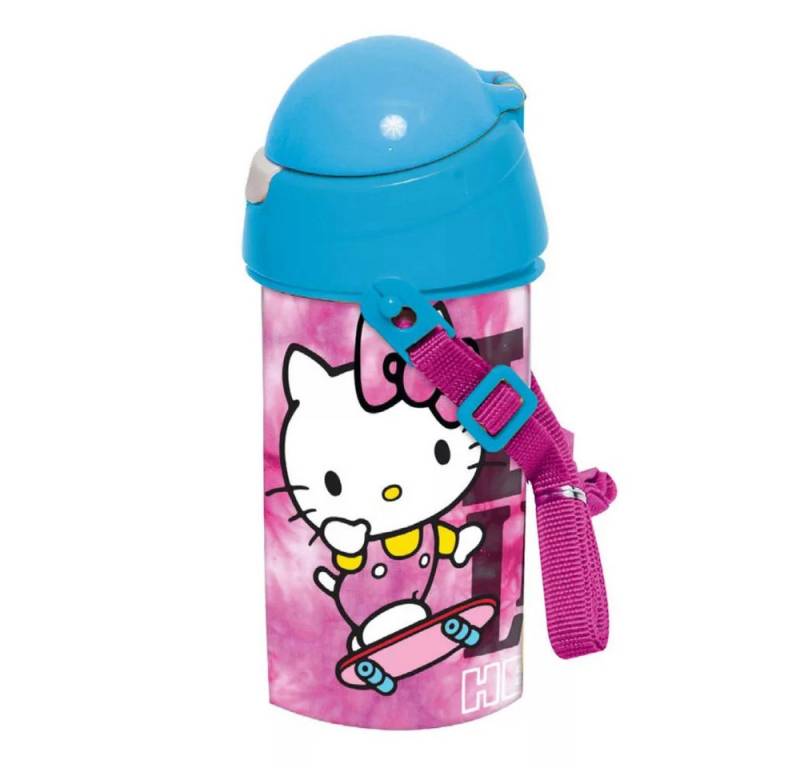 Hello Kitty Trinkflasche Hello Kitty Kinder Wasserflasche Flasche mit Trinkhalm Gurt 500 ml von Hello Kitty