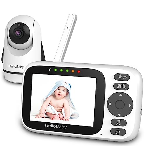 HelloBaby Babyphone mit Kamera, ferngesteuertes Schwenk-Neige-Zoom Video Babyphone und 3,2'' IPS Bildschirm, 2 Wege Audio, Infrarot Nachtsicht, VOX Modus, kein WiFi und Mehrsprachig von HelloBaby