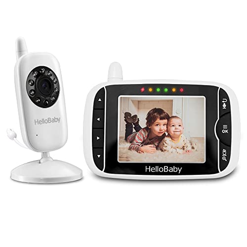 HelloBaby Babyphone mit Kamera HB32 3.2" Digital Funk TFT LCD Drahtloser Video Baby Monitor mit Digitalkamera, Nachtsicht-Temperaturüberwachung u. 2 Weise Talkback System Weiß, 720p von HelloBaby