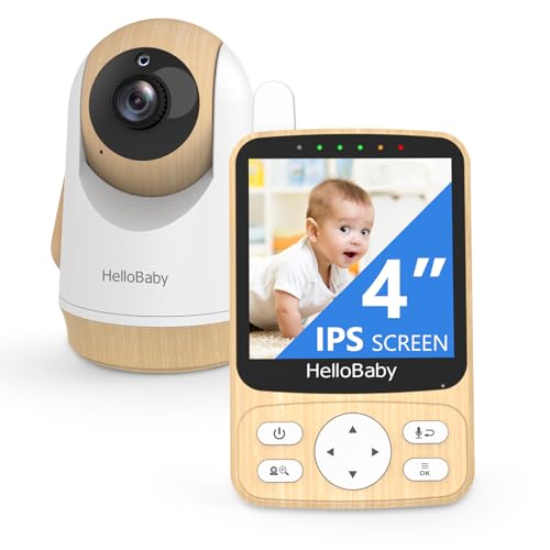 HelloBaby Babyphone mit Kamera: Ohne WLAN mit 300m Reichweite, Verschlüsselt, 318° PTZ + 4’’ IPS, VOX + Akku 26h, Nachtsicht + Gegensprechen, Temperaturalarm von HelloBaby