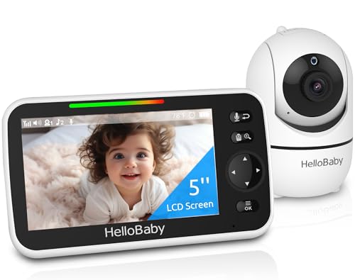 HelloBaby Babyphone mit Kamera und Nachtsicht, 12,7 cm Display mit 30-Stunden-Akku, Pan-Tilt-Zoom, Video-Babyphone ohne WLAN, 2-Wege-Talk, Temperatur, 8 Schlaflieder und 300 m Reichweite von HelloBaby