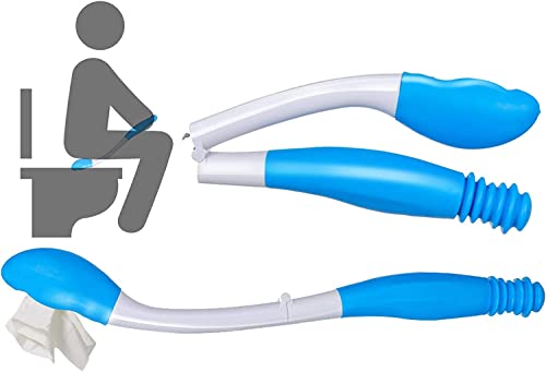 HelloCreate Toilettenhilfe zum Abwischen, zusammenklappbar, Komforttuch, Selbsthilfe, Toilettenhilfe für eingeschränkte Mobilität, Blau und Weiß von HelloCreate