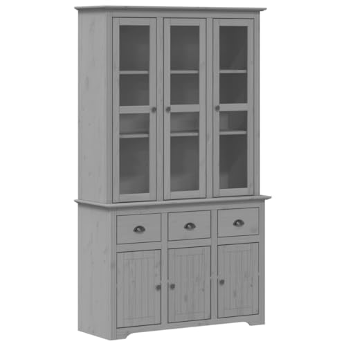 Buffet Bahut Kommode Schrank Aufbewahrung Organizer Küche Wohnzimmer Wohnzimmer BODO 115,5 x 43 x 200,5 cm Massivholz Kiefer grau 02_0030803 von Helloshop26