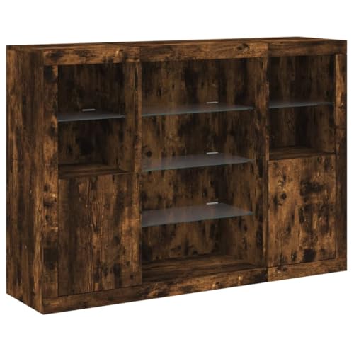 Buffet Bahut Kommode Schrank Aufbewahrung Organizer Küche Wohnzimmer Wohnzimmer mit LED-Leuchten 3 Stück Holz braun 02_0037207 von Helloshop26