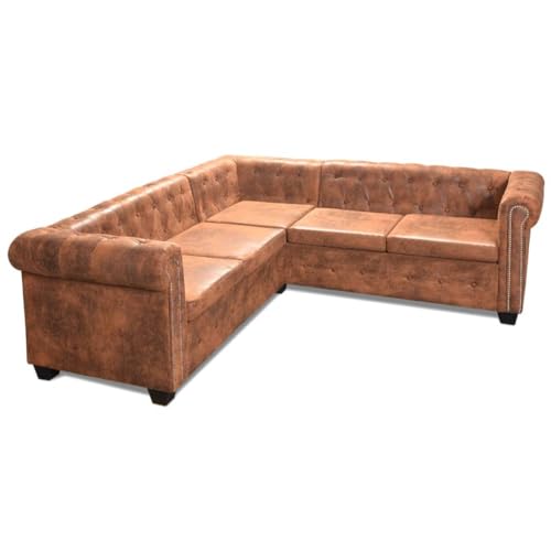 Helloshop26 Chesterfield Ecksofa, 5-teilig, Kunstleder, Braun, 02_0020862 von Helloshop26