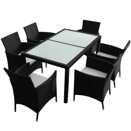 Helloshop26 Essgruppe für Gartenmöbel, 7-teilig, mit Kissen, Polyrattan, schwarz, 02_0014932 von Helloshop26