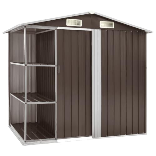 Helloshop26 Gartenschuppen, Schuppen, Lagerhaus, Schuppen, Outdoor, Gartenschuppen, robust, mit Regal, 205 x 130 x 183 cm, Eisen, braun, 02_0022224 von Helloshop26