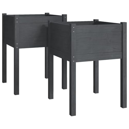 Helloshop26 Hochbeetkasten Pflanzen Blumen Garten Terrassen 2er Set 50 x 50 x 70 cm Kiefer massiv grau 02_0038995 von Helloshop26