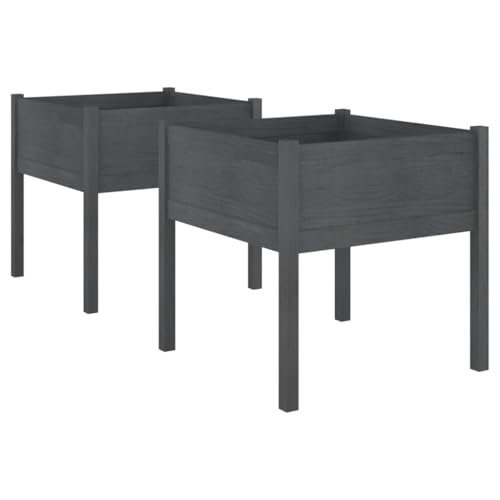 Helloshop26 Hochbeetkasten Pflanzen Blumen Garten Terrassen 2er Set 70 x 70 x 70 cm Kiefer massiv grau 02_0039004 von Helloshop26