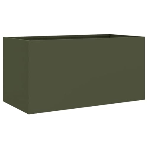 Helloshop26 Hochbeetkasten Pflanzen Blumen Terrasse Garten Olive 62 x 30 x 29 cm Stahl Grün 02_0038705 von Helloshop26