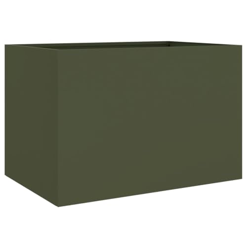 Helloshop26 Hochbeetkasten Pflanzen Blumen Terrasse Garten Olive 62 x 47 x 46 cm Stahl Grün 02_0038707 von Helloshop26
