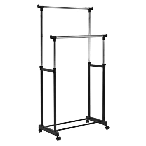 Helloshop26 Kleiderständer, Kleiderständer auf Rollen, 84 x 43 x 168 cm, 2 Stangen, 20_0000979 von Helloshop26