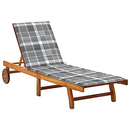 Helloshop26 Liegestuhl, Sonnenliege, Gartenbett, Terrasse, Möbel für den Außenbereich, mit Kissen, Akazienholz, robust 02_0012401 von Helloshop26