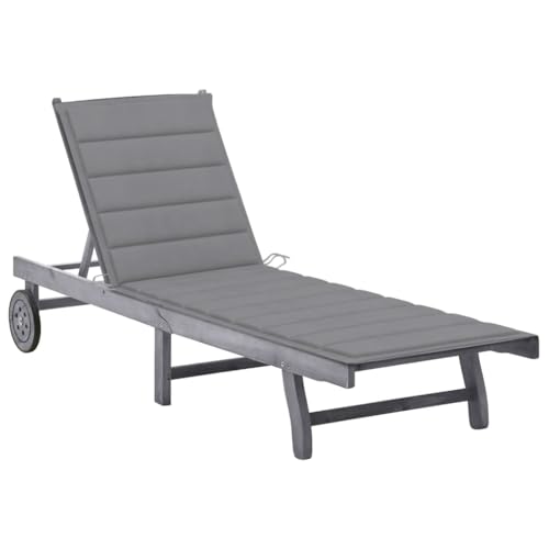 Helloshop26 Liegestuhl, Sonnenliege, Gartenbett, Terrasse, Möbel für den Außenbereich, mit Kissen, grau, Akazienholz, robust 02_0012484 von Helloshop26