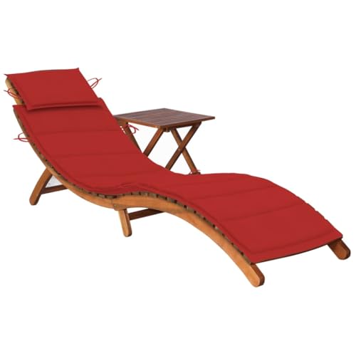 Helloshop26 Liegestuhl, Sonnenliege, Gartenbett, Terrasse, Möbel für den Außenbereich, mit Tisch und Kissen, Akazienholz, 02_0012624 von Helloshop26