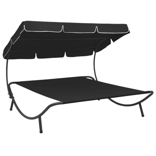 Helloshop26 Liegestuhl für den Außenbereich, 200 cm, mit Sonnendach, schwarz, 02_0012013 von Helloshop26