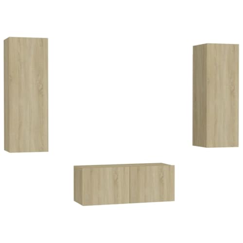 Helloshop26 Möbel-Set Schrank Buffet TV Wohnzimmer Schlafzimmer Wohnzimmer 3-teilig Eiche Sonoma Holz Technik Braun 02_0024607 von Helloshop26