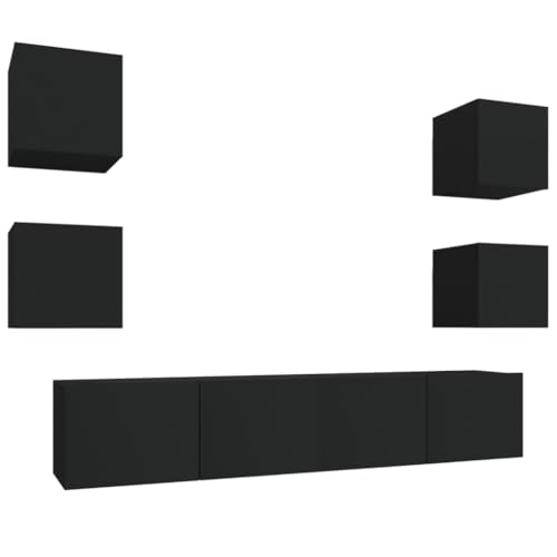 Helloshop26 Möbel-Set Schrank Buffet TV Wohnzimmer Schlafzimmer Wohnzimmer 6-teilig Holz schwarz 02_0025070 von Helloshop26