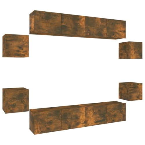 Helloshop26 Möbel-Set Schrank Buffet TV Wohnzimmer Schlafzimmer Wohnzimmer 8-teilig Eiche Rauchholz Braun 02_0025291 von Helloshop26