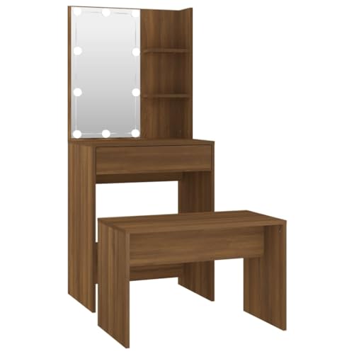 Helloshop26 Schminktisch-Set mit LED, 60 x 40 x 140 cm, Eiche, Braun, Holz, 02_0006240 von Helloshop26