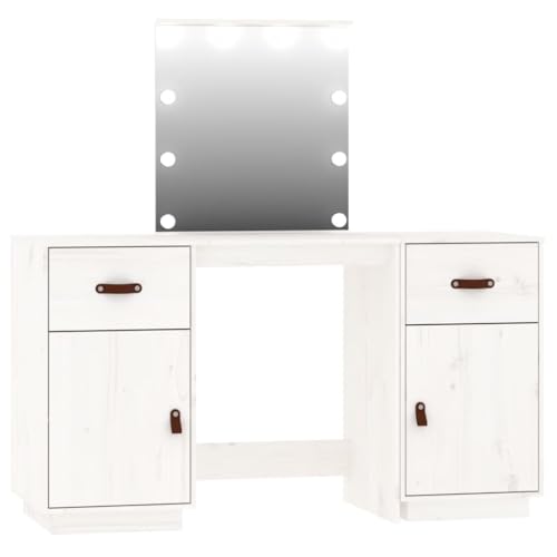 Helloshop26 Schminktisch Set mit LED 135x50x135cm Kiefer massiv weiß 02_0006218 von Helloshop26