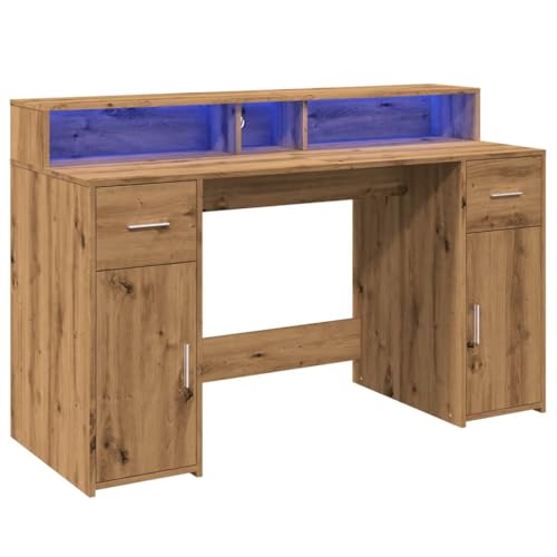 Helloshop26 Schreibtisch Tisch Arbeitsplatz Computertisch Arbeitsplatz Computertisch Arbeitszimmer mit LED-Leuchten Eiche Handwerk Holz Braun 02_0023417 von Helloshop26