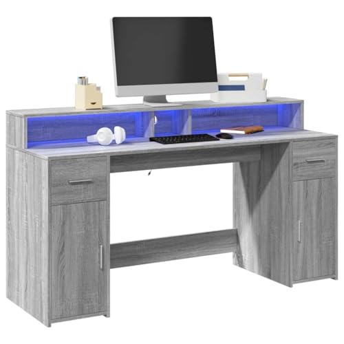 Helloshop26 Schreibtisch Tisch Arbeitsplatz Computertisch Computermöbel Studie und LED-Leuchten Sonoma 160 x 55 x 91 cm Holz Technik Grau 02_0023809 Helloshop26 Schreibtisch Tisch Arbeitsplatz Computertisch Computermöbel Studie und LED-Leuchten Sonoma 160 x 55 x 91 cm Holz Technik Grau 02_0023809 von Helloshop26