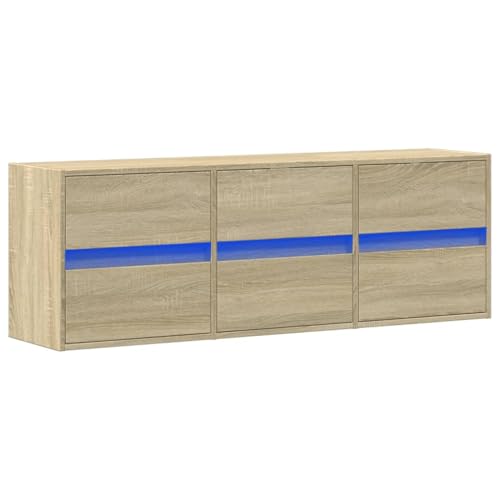 Helloshop26 TV Multimedia Regal TV Buffet TV Esszimmer Wohnzimmer Schlafzimmer Wand mit LED-Leuchten Sonoma Eiche 130 x 31 x 45 cm Braun 02_0028007 von Helloshop26