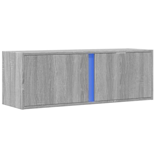 Helloshop26 TV Multimedia Regal TV Buffet TV Esszimmer Wohnzimmer Schlafzimmer Wand mit LED Lichter Sonoma 100 x 31 x 35 cm grau 02_0028033 von Helloshop26
