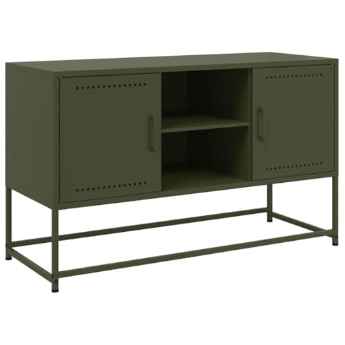 Helloshop26 TV-Schrank Multimedia Regal TV Buffet TV Esszimmer Wohnzimmer Schlafzimmer Olive 100,5 x 39 x 60,5 cm Stahl Grün 02_0028252 von Helloshop26