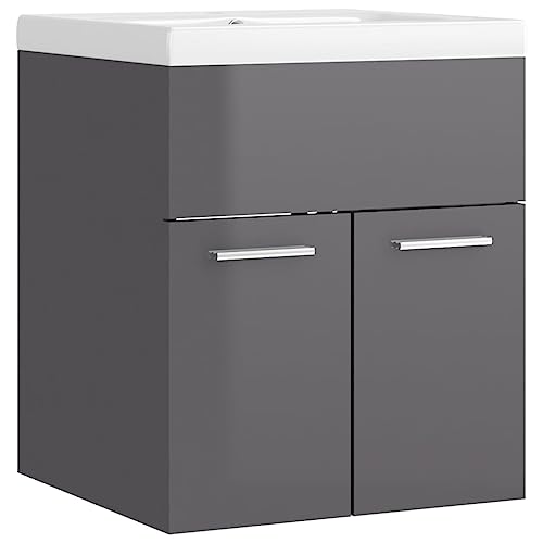 Spülenschrank mit integriertem Waschbecken 41 x 38,5 x 46 cm grau glänzend Spanplatte 02_0006481 von Helloshop26