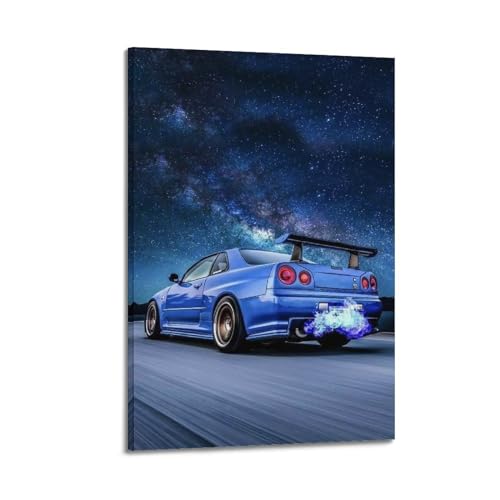 Hellove Auto-Poster JDM Skyline R34, blaues Poster, dekoratives Gemälde, Leinwand-Wandposter und Kunstdruck, modernes Familienschlafzimmer-Dekor-Poster, 30 x 45 cm von Hellove