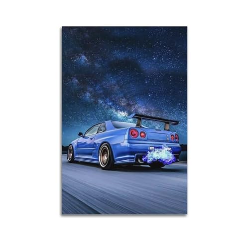 Hellove Auto-Poster JDM Skyline R34 - Blaues Dekoratives Gemälde, Leinwand-Wandkunst für Modernes Familienschlafzimmer, 50 x 75 cm von Hellove