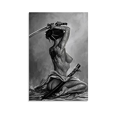 Coole Samurai Female Warrior Art, Poster für Jungs, Schlafzimmer, sexy Leinwand-Kunst-Poster und Wandkunstdruck, moderne Familie, Schlafzimmer, Deko-Poster, 60 x 90 cm von Hellove