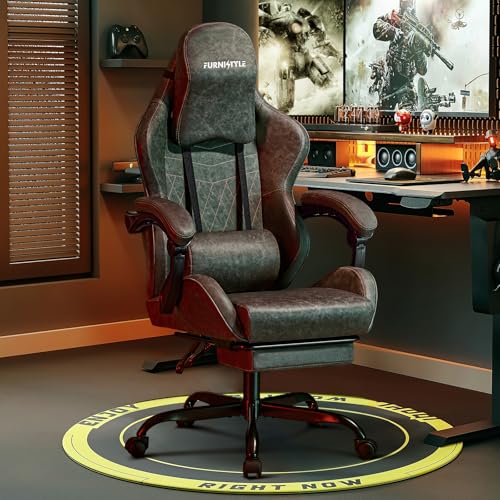 Game Sessel Retro PU Leder Videospiel Stuhl mit großer Kopfstütze, Lendenstütze, verstellbaren Armlehnen und Fußstütze, ergonomischer Computer Schreibtischstuhl für Gamer oder Büro, GRÜN von Hellove