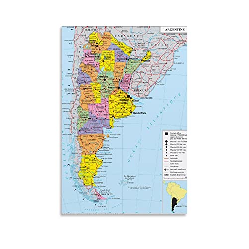 Geopolitische Karte von Argentinien, Poster, dekoratives Gemälde, Leinwand, Wandkunst, Wohnzimmer, Poster, Schlafzimmer, 20 x 30 cm von Hellove