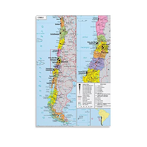 Geopolitische Karte von Chile, Leinwand-Kunst-Poster und Wandkunstdruck, modernes Familien-Schlafzimmer, Deko-Poster, 60 x 90 cm von Hellove