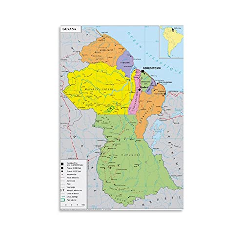 Geopolitische Karte von Guyana, Poster, dekoratives Gemälde, Leinwand, Wandkunst, Wohnzimmer, Poster, Schlafzimmer, Gemälde, 40 x 60 cm von Hellove