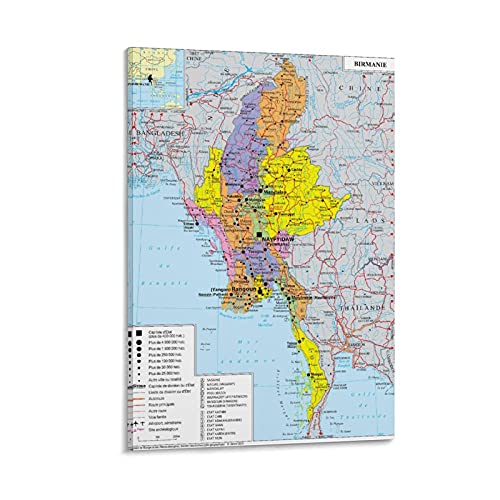 Geopolitische Karte von Myanmar, Poster, dekoratives Gemälde, Leinwand, Wandkunst, Wohnzimmer, Poster, Schlafzimmer, Gemälde, 30 x 45 cm von Hellove