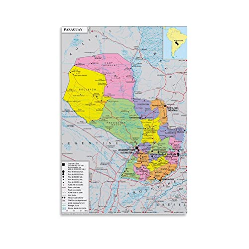 Geopolitische Karte von Paraguay, Poster, dekoratives Gemälde, Leinwand, Wandkunst, Wohnzimmer, Poster, Schlafzimmer, Gemälde, 30 x 45 cm von Hellove