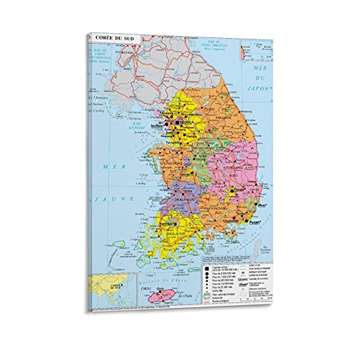 Hellove Geopolitische Südkorea-Karte, Leinwand-Kunst-Poster, Wandkunstdruck, Modern, 20 x 30 cm, Coated, Full Color von Hellove