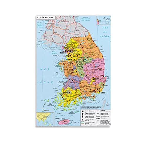 Geopolitische Karte von Südkorea, Poster, dekoratives Gemälde, Leinwand, Wandkunst, Wohnzimmer, Poster, Schlafzimmer, 50 x 75 cm von Hellove